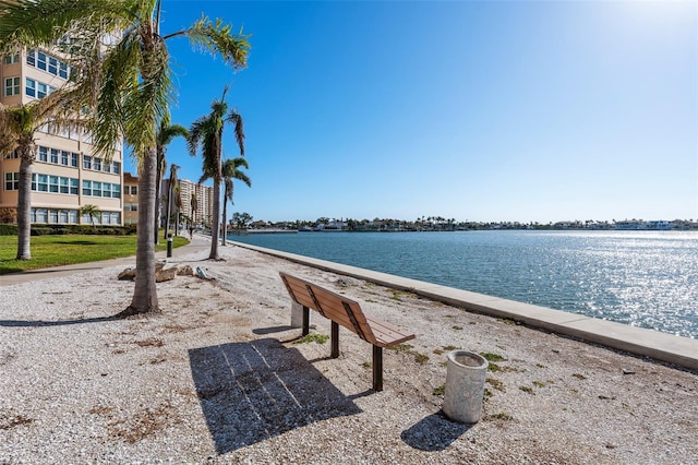 view of home's community with a water view