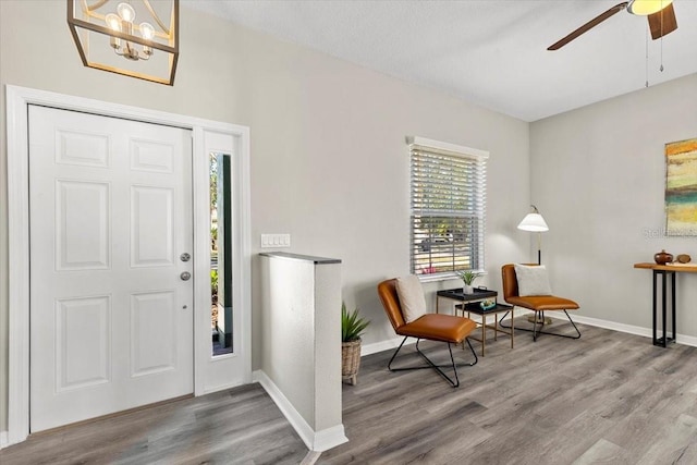 entrance foyer featuring hardwood / wood-style floors and ceiling fan