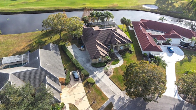 bird's eye view featuring a water view