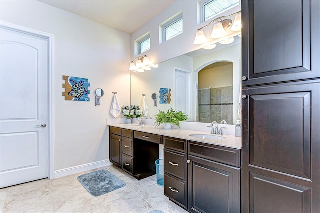 bathroom featuring vanity and walk in shower