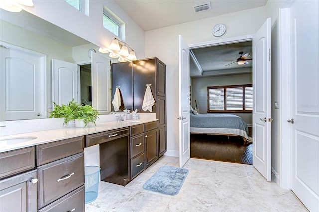 bathroom with vanity and ceiling fan