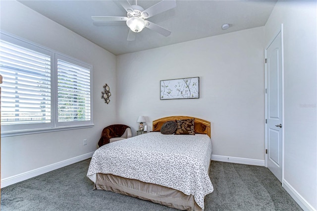 bedroom featuring carpet and ceiling fan