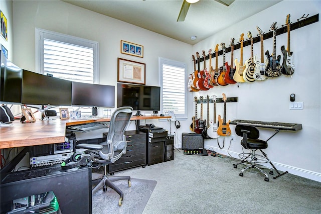 office featuring ceiling fan and carpet floors