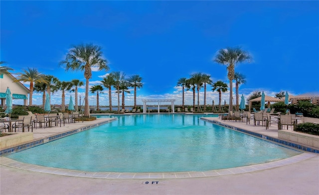 view of swimming pool with a pergola and a patio area