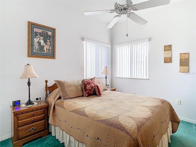 bedroom with carpet flooring and ceiling fan