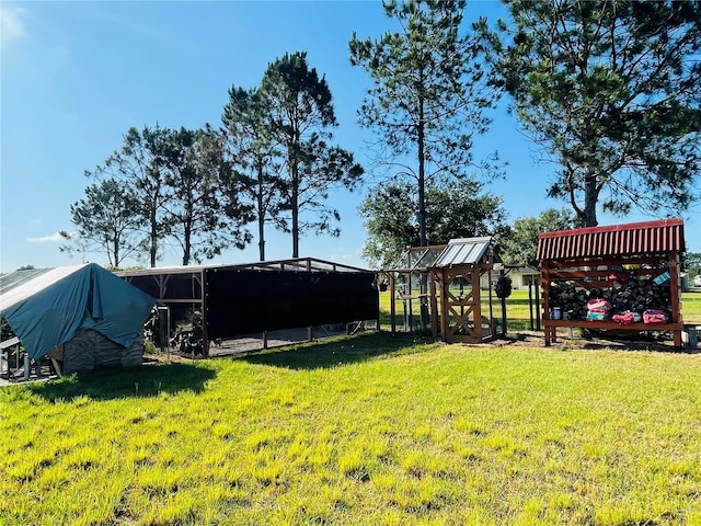 view of yard featuring an outdoor structure