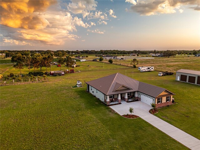 view of aerial view at dusk