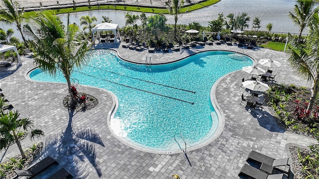 view of swimming pool featuring a patio