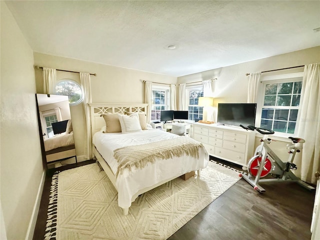 bedroom with light hardwood / wood-style floors and multiple windows