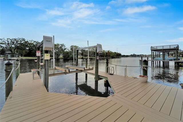 view of dock featuring a water view