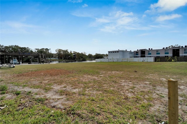 view of yard with a water view