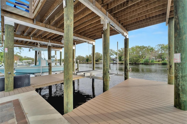 dock area with a water view