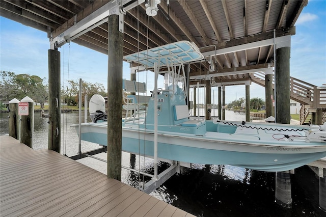 dock area with a water view