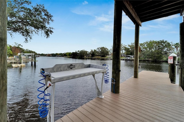 view of dock with a water view