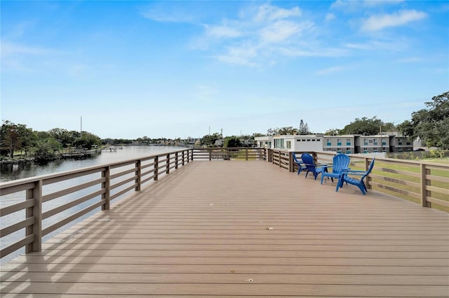 view of dock with a water view