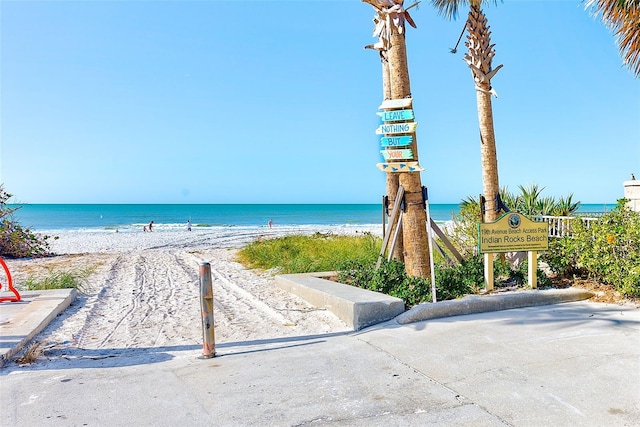 view of water feature with a beach view