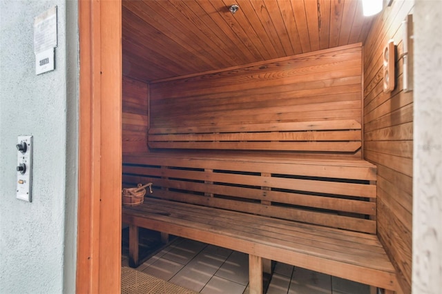 view of sauna with tile patterned flooring