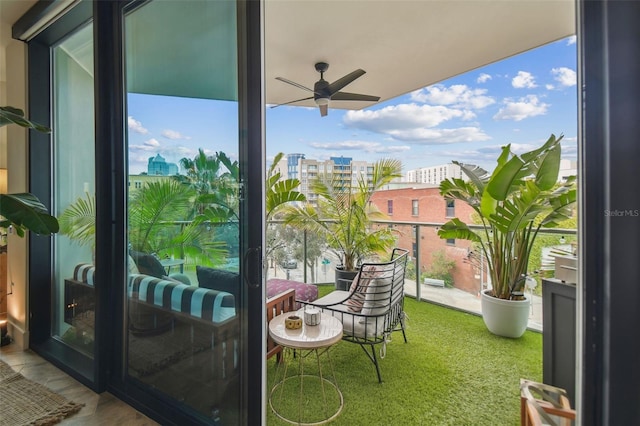 balcony with ceiling fan