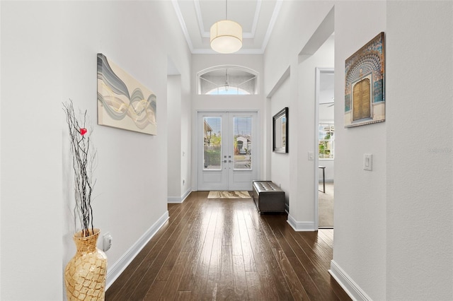 foyer entrance with dark hardwood / wood-style flooring, plenty of natural light, and french doors