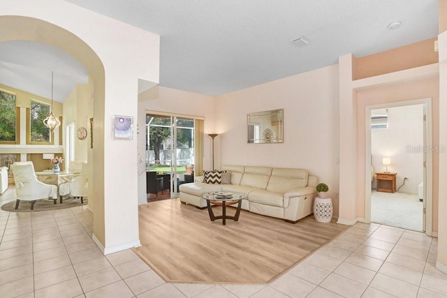 living room featuring light tile patterned floors