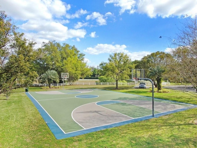 view of sport court with a yard