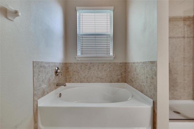 bathroom with shower with separate bathtub