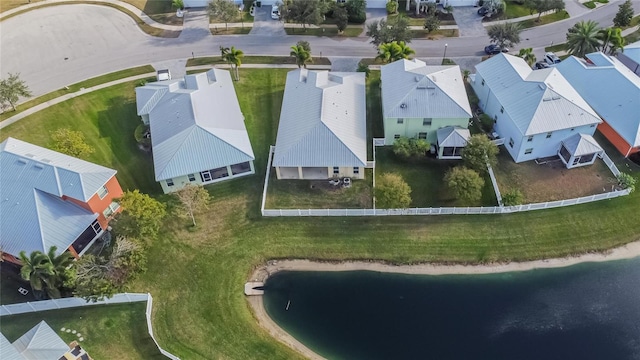 aerial view featuring a water view