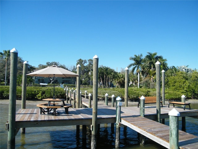 view of dock with a water view