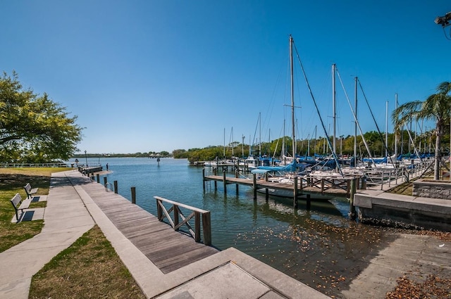 view of dock with a water view