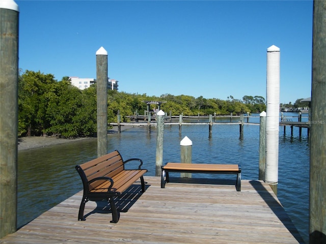 view of dock with a water view