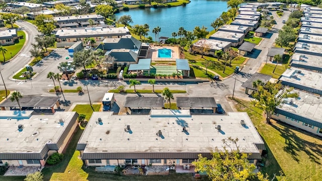 aerial view featuring a water view