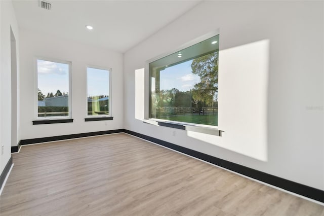 spare room featuring a healthy amount of sunlight and light hardwood / wood-style flooring