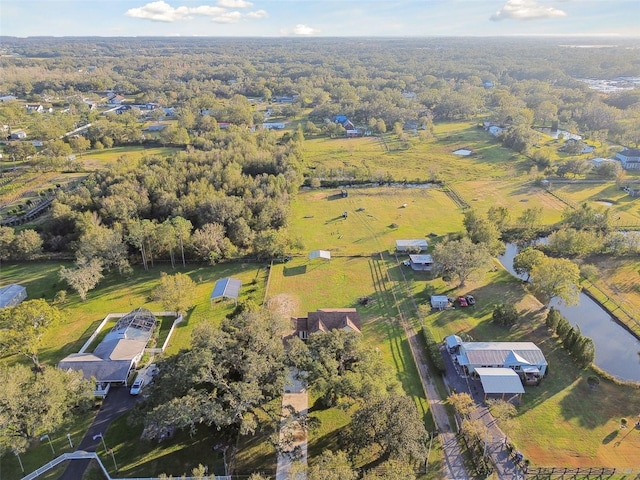 bird's eye view with a water view and a rural view