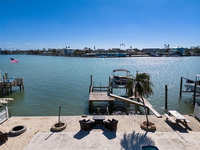 view of dock with a water view