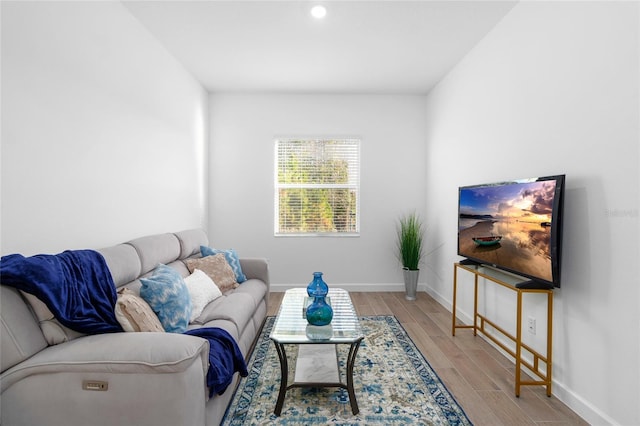 living room with light hardwood / wood-style floors