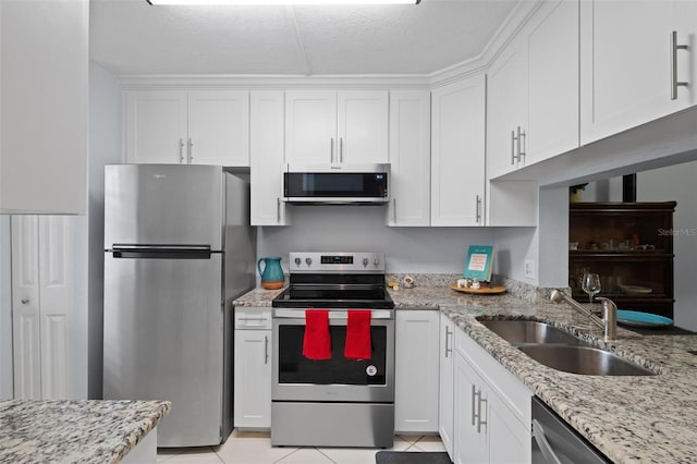 kitchen with white cabinetry, sink, a textured ceiling, and appliances with stainless steel finishes