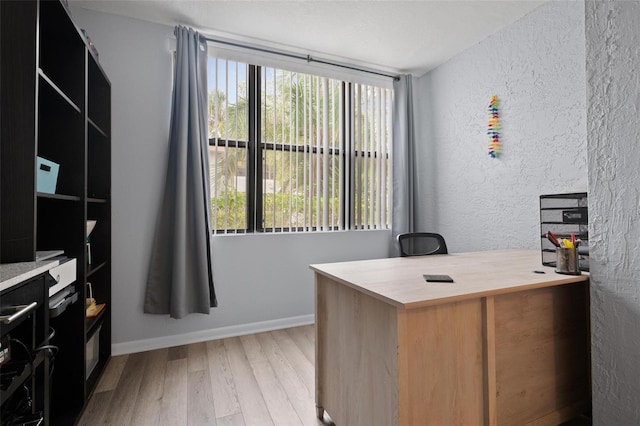 home office featuring light hardwood / wood-style flooring and plenty of natural light