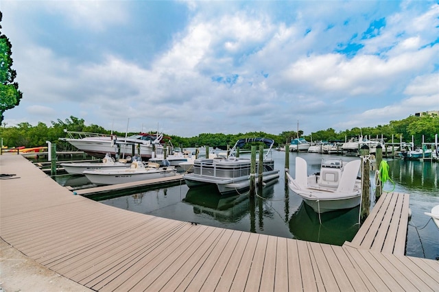 view of dock with a water view