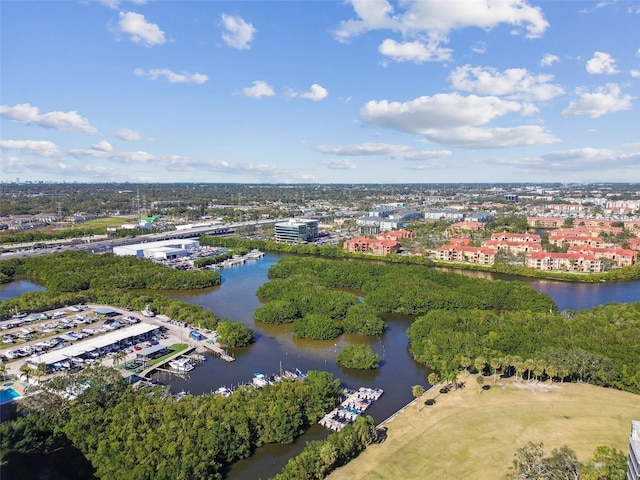 aerial view featuring a water view