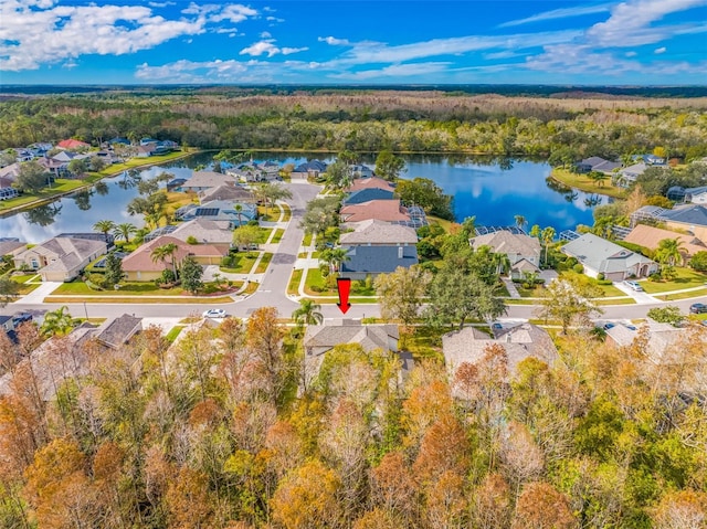 drone / aerial view featuring a water view