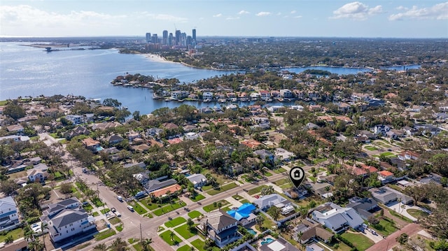 aerial view with a water view