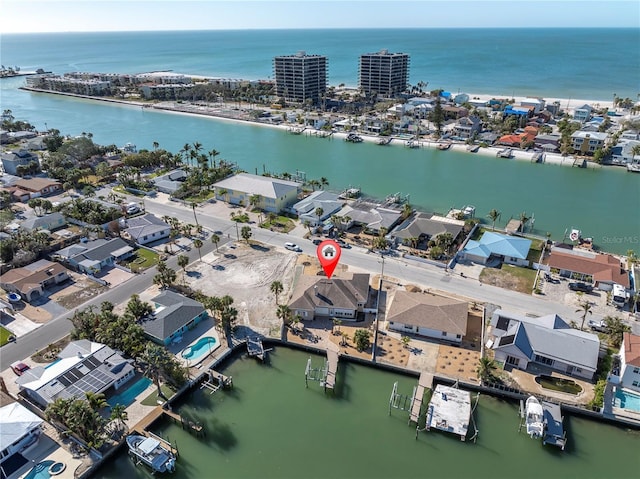 aerial view featuring a water view