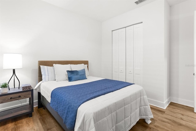 bedroom with a closet and wood-type flooring