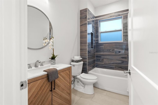 full bathroom with tile patterned flooring, vanity, toilet, and tiled shower / bath combo