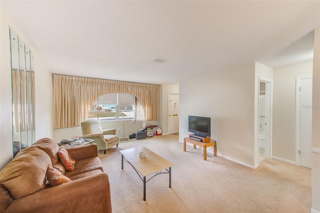 living room with light colored carpet