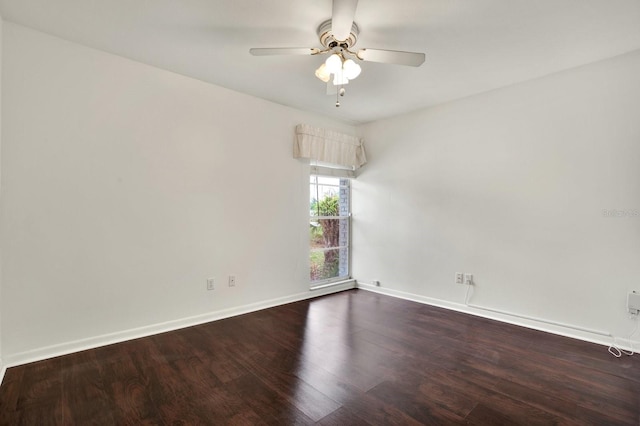 unfurnished room with hardwood / wood-style flooring and ceiling fan