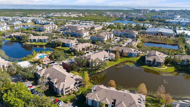 bird's eye view featuring a water view