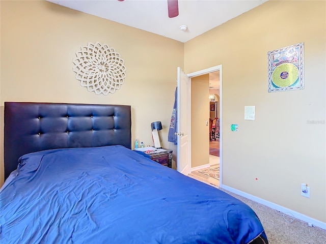 bedroom featuring carpet floors and ceiling fan