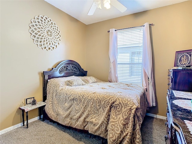 bedroom with carpet flooring and ceiling fan