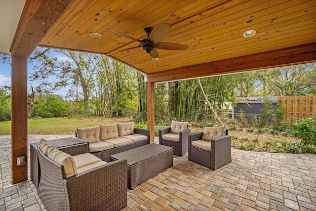 view of patio / terrace featuring outdoor lounge area and ceiling fan